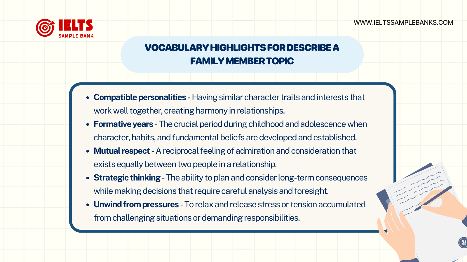 Vocabulary Highlights for Describe A Family Member topic
